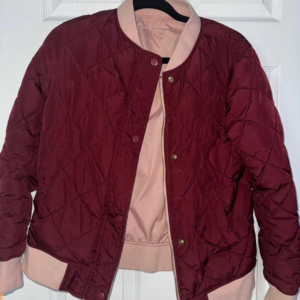 GAP Women's Maroon and Pink Bomber Jacket